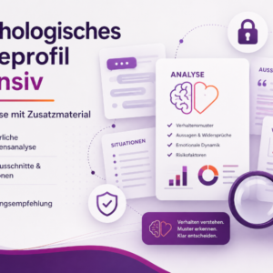 Psychologisches Treueprofil Intensiv von Law-Love.de zur diskreten Analyse von Verhalten, Aussagen, Chat-Ausschnitten und Beziehungsmustern